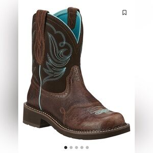 Ariat Brown Leather Boots with Blue Embroidery